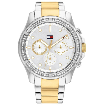 Ρολόι Tommy Hilfiger Brooklyn 1782615, με δίχρωμο μπρασελέ, ασημί καντράν διαμέτρου 36mm με ένδειξη ημερομηνίας και ημέρας.